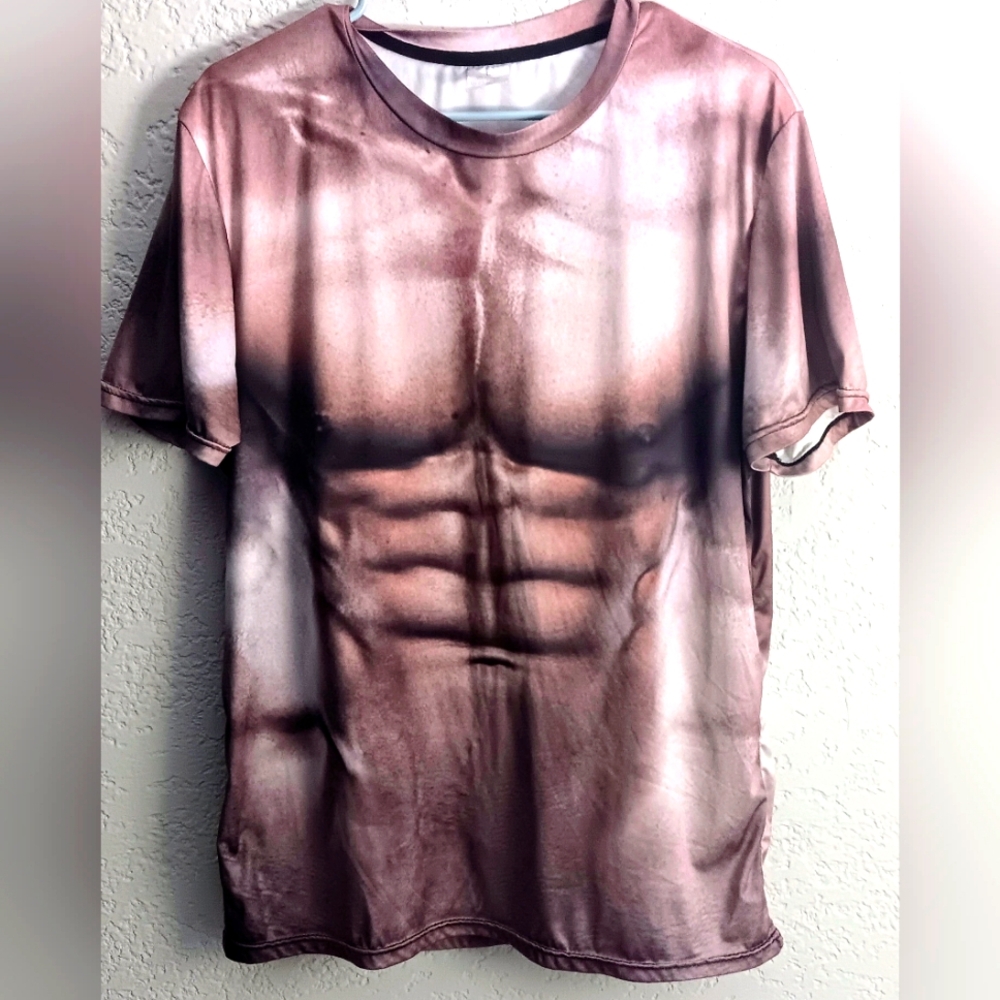 Mens Muscle 3D Digital Pattern Print Graphic T-shirt Large